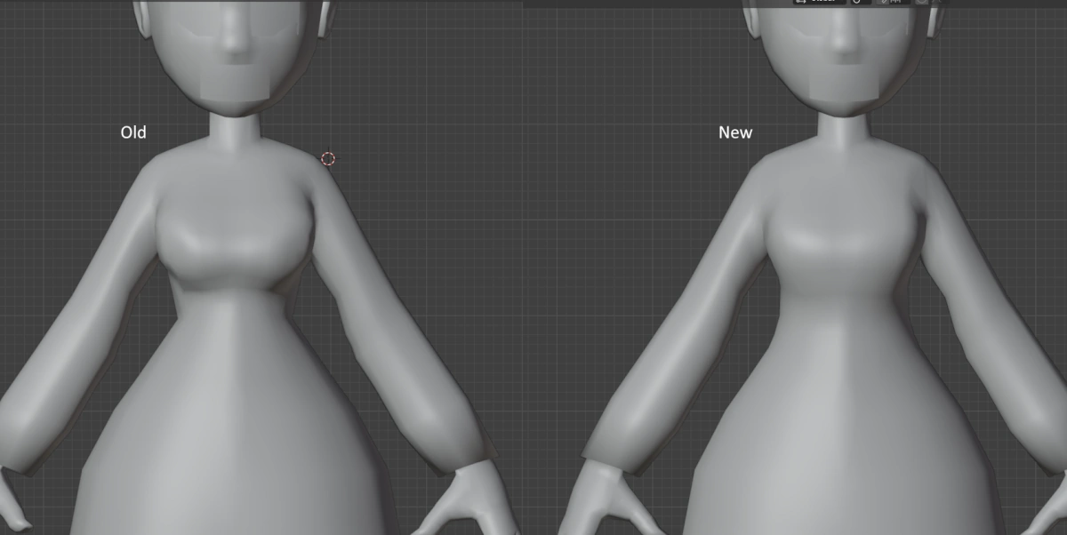 A before and after on the dress. On the left, the dress tightly fits the woman's bust. On the right, less so.